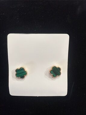Gold-Trim Green Clover Stud Earrings - Women Jewelry by